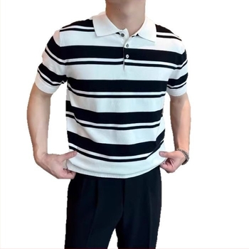 Muška ljetna pletena polo majica s prugama, uski kroj, britanski stil