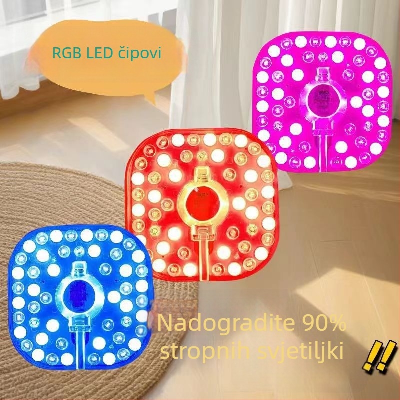 LED plafonjera s magnetnim modulom za zamjenu boje – kvadratna ili kružna, za spavaću sobu, balkon i dnevni boravak