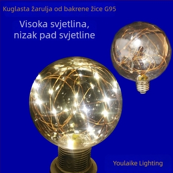 LED svjetlosni lanac s bakrenom žicom i PC kućištem – šarene dekorativne kuglične žarulje G80G95 za Božić
