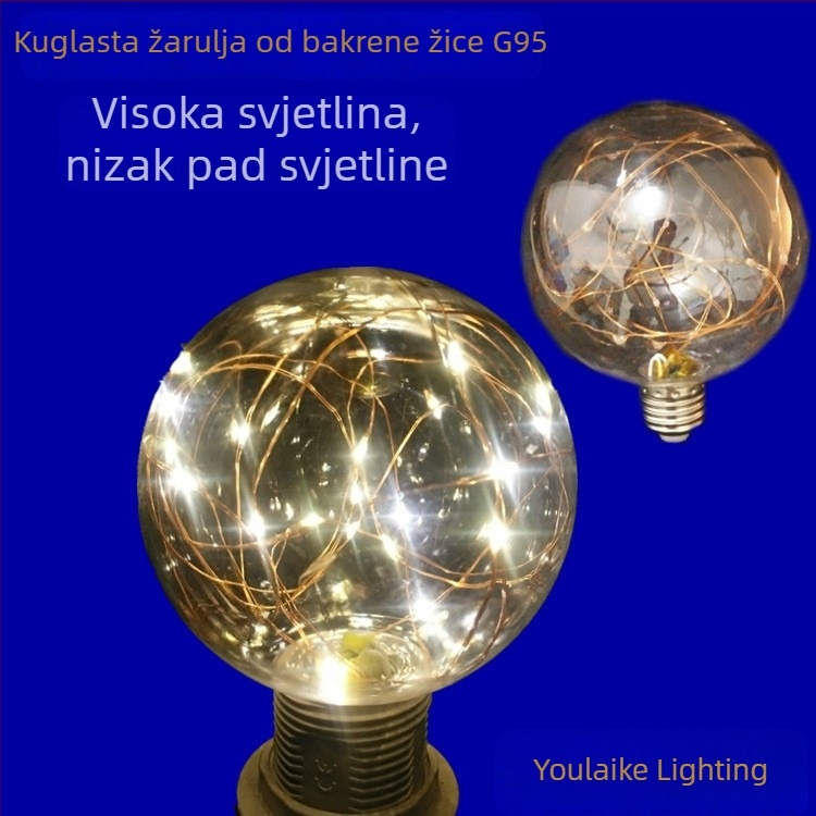 LED svjetlosni lanac s bakrenom žicom i PC kućištem – šarene dekorativne kuglične žarulje G80G95 za Božić