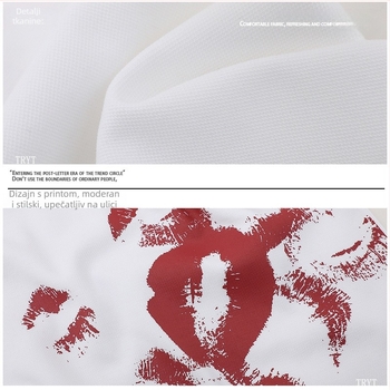 Muška polo majica s otiskom usana u japanskom ulično-stilskom, kratkih rukava, širok kroj, casual komad, Yeshugutid