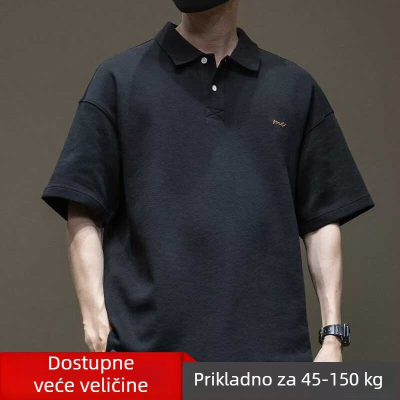 Muška polo majica u japanskom retro stilu, kratka rukava, širok kroj, lagana ljetna tkanina, velike veličine, casual