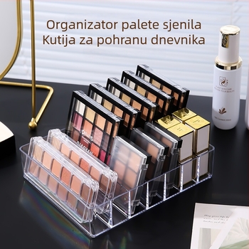 Prozirni plastični organizator kozmetike za stolnu površinu s podijeljenim pretincima za palete sjenila, ruž, puder i rumenilo