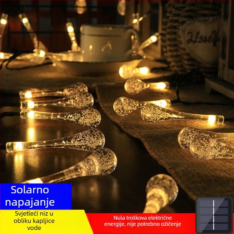 LED solarno vanjsko ambijentalno svjetlo – niz LED kapljica vode, vodootporno, dekor vrt i dvorište