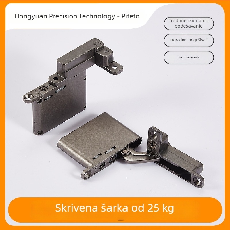 Skrivene šarke za staklena vrata s aluminijskim okvirom, amortizacijski, za debljinu vrata 18–32 mm, kut otvaranja 105°, grafitna boja
