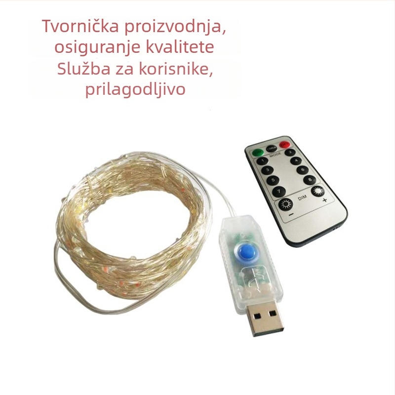 USB bakrena žica svjetla s daljinskim upravljačem, 8 funkcija, 10 m, dekorativna vrtna i božićna LED rasvjeta