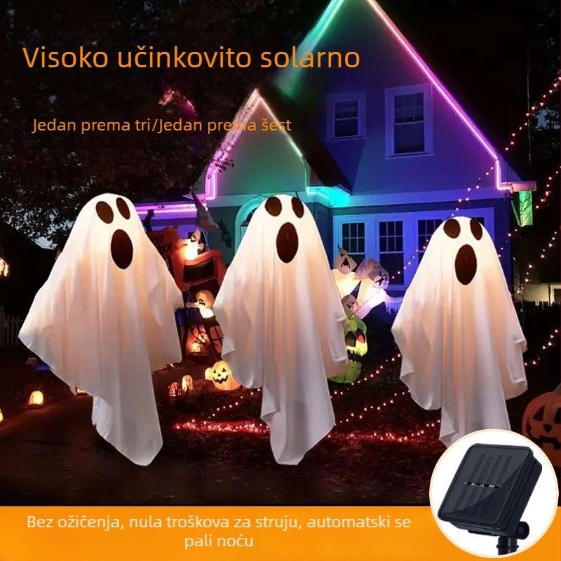 Solarna lampica s bijelim duhom za vanjsku Halloween dekoraciju – dekorativna rasvjeta za travnjak