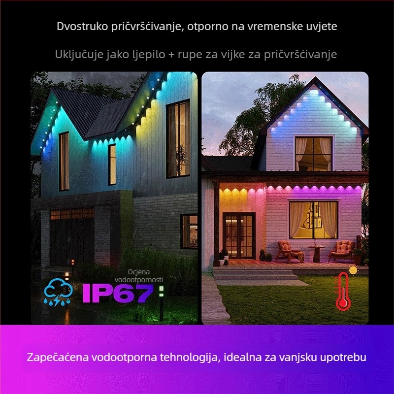 Bluetooth RGB LED niz lampica za krovni rub i dvorište — ambijentalno osvjetljenje s promjenjivim bojama