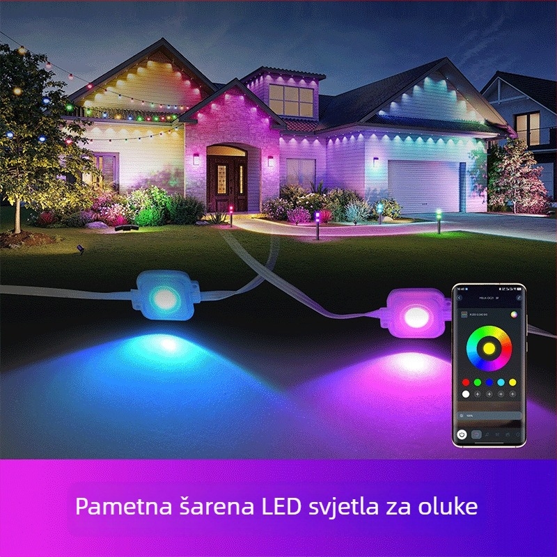 Bluetooth RGB LED niz lampica za krovni rub i dvorište — ambijentalno osvjetljenje s promjenjivim bojama