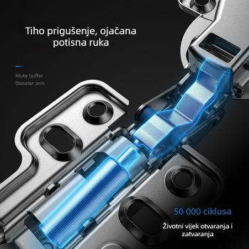 Hidraulični šarnir za ormar s punim tlumenjem, tih rad, za vrata s debelim bočnim panelima, dvostupanjska snaga, nehrđajući čelik
