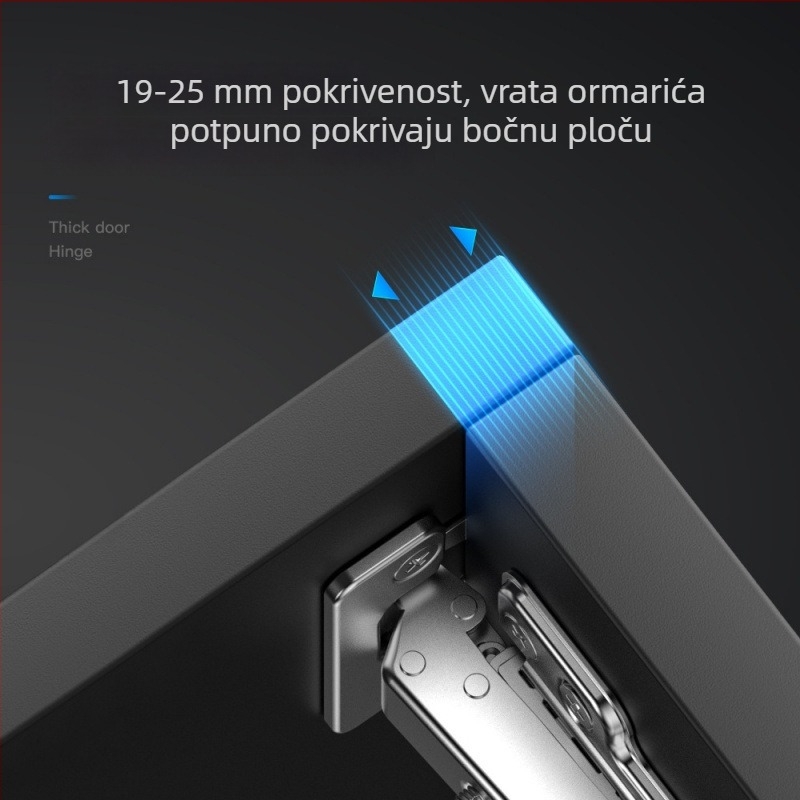 Hidraulični šarnir za ormar s punim tlumenjem, tih rad, za vrata s debelim bočnim panelima, dvostupanjska snaga, nehrđajući čelik