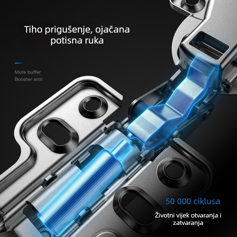 Hidraulični šarnir za ormar s punim tlumenjem, tih rad, za vrata s debelim bočnim panelima, dvostupanjska snaga, nehrđajući čelik