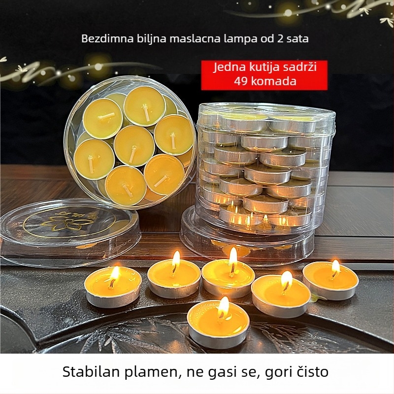 Gratitude maslena lampa za budističku ponudu, cilindrična religijska svijeća s aluminijskim kućištem, 49 komada u kutiji, 2-satno sagorijevanje