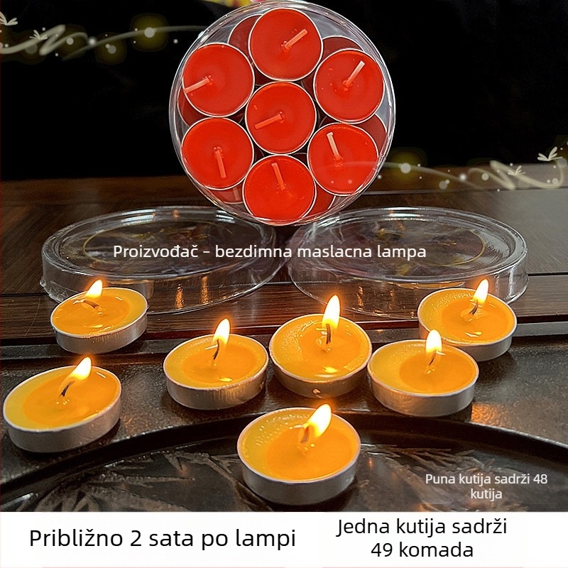 Gratitude maslena lampa za budističku ponudu, cilindrična religijska svijeća s aluminijskim kućištem, 49 komada u kutiji, 2-satno sagorijevanje