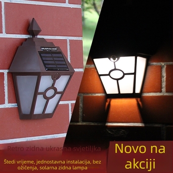 Solarna vanjska zidna svjetiljka za vilu, vrt i dvorište, vodootporna, za ograde i balkone, dekorativna kapica stupa, noćna lampica