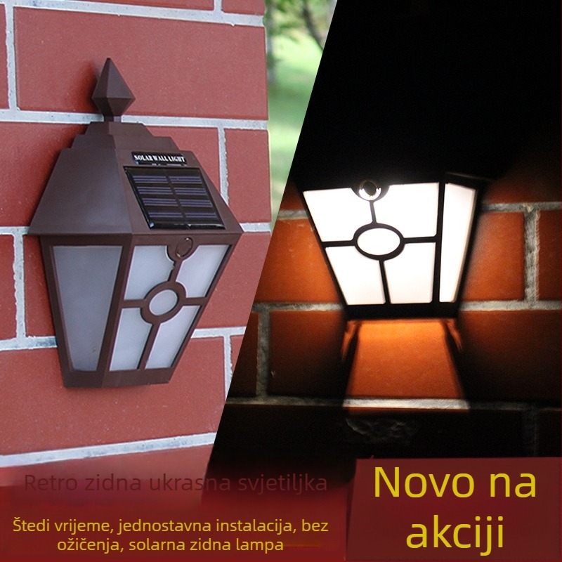 Solarna vanjska zidna svjetiljka za vilu, vrt i dvorište, vodootporna, za ograde i balkone, dekorativna kapica stupa, noćna lampica