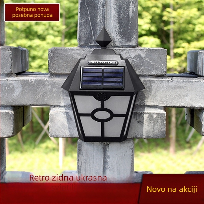 Solarna vanjska zidna svjetiljka za vilu, vrt i dvorište, vodootporna, za ograde i balkone, dekorativna kapica stupa, noćna lampica
