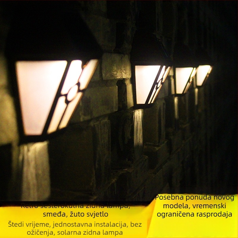 Solarna vanjska zidna svjetiljka za vilu, vrt i dvorište, vodootporna, za ograde i balkone, dekorativna kapica stupa, noćna lampica
