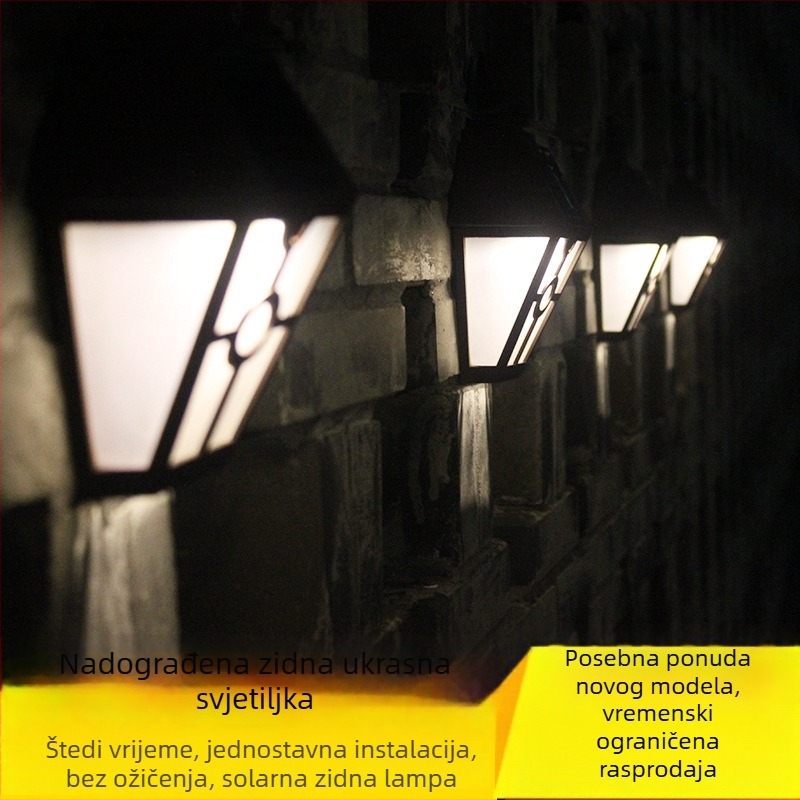 Solarna vanjska zidna svjetiljka za vilu, vrt i dvorište, vodootporna, za ograde i balkone, dekorativna kapica stupa, noćna lampica