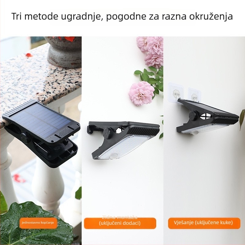 Vanjska vodootporna solarna lampa sa senzorom pokreta, pogodna za kampiranje i vrt, LED nužno osvjetljenje, zidna ili klips lampica