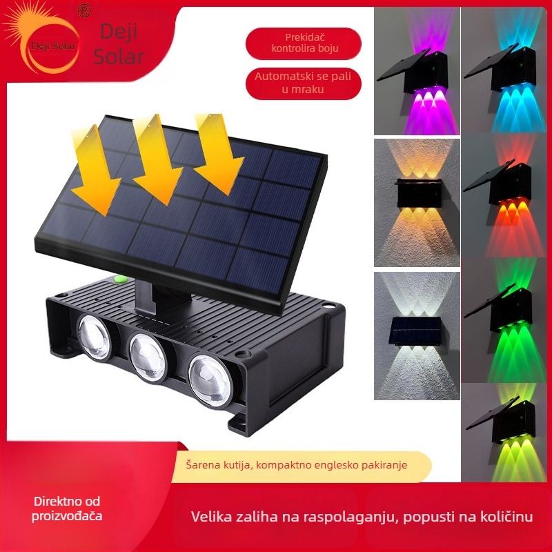 Solarna vanjska zidna svjetiljka IP65, RGB rasvjeta za vrt, terasu i balkon