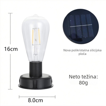 Vanjski solarni fenjer s LED izvorom svjetla, željezni fenjer s poklopcem lampe, promjer 80 cm.