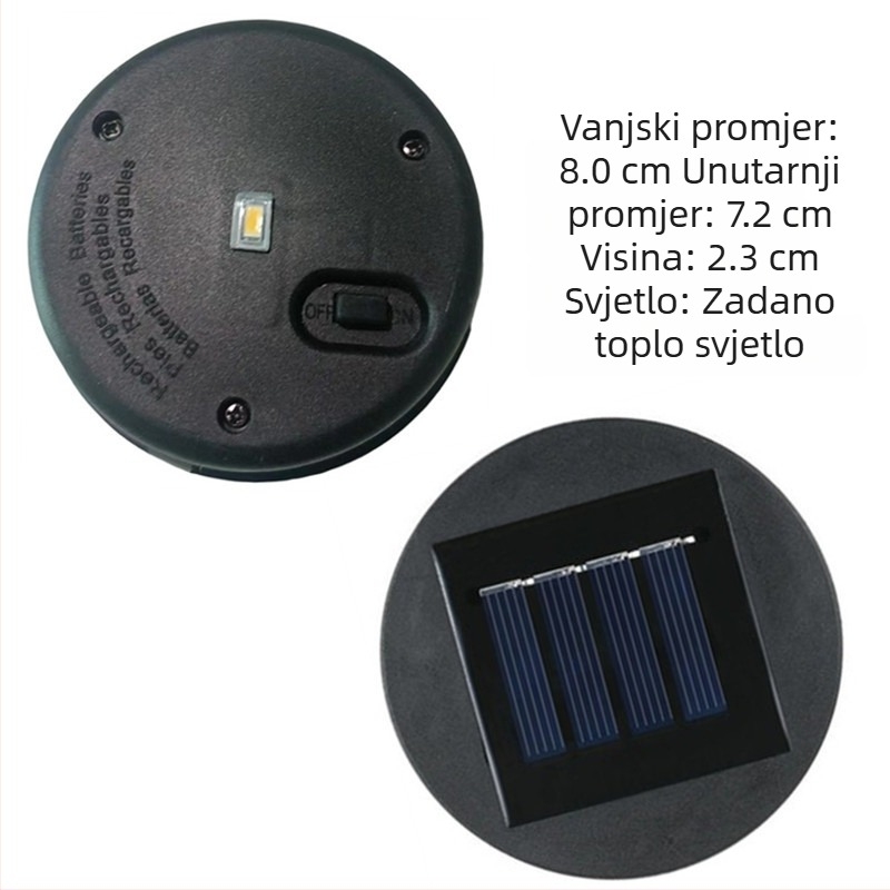 Vanjski solarni fenjer s LED izvorom svjetla, željezni fenjer s poklopcem lampe, promjer 80 cm.