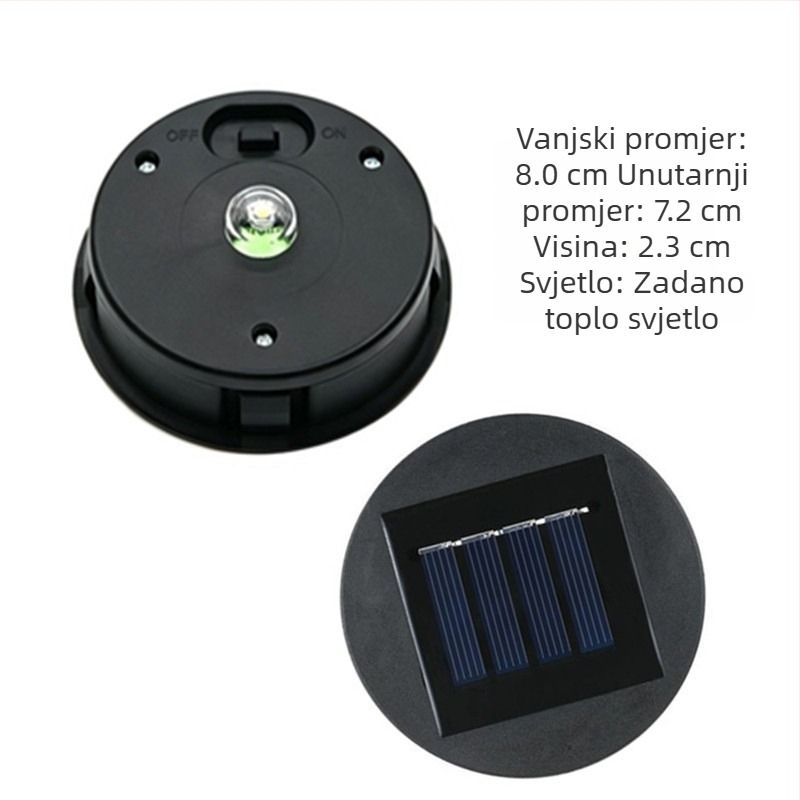 Vanjski solarni fenjer s LED izvorom svjetla, željezni fenjer s poklopcem lampe, promjer 80 cm.