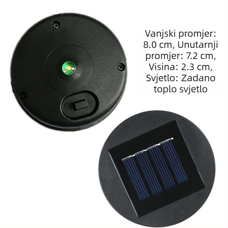 Vanjski solarni fenjer s LED izvorom svjetla, željezni fenjer s poklopcem lampe, promjer 80 cm.