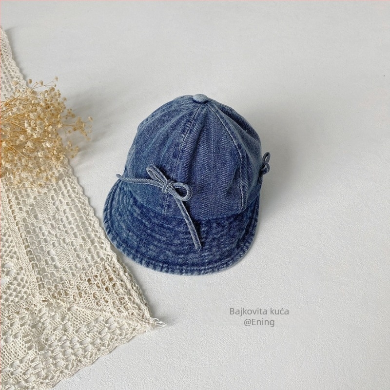 Dječja bucket kapa s velikim obodom i mašnicom, korejskog stila, ljeto, denim, za djecu 1–2 godine