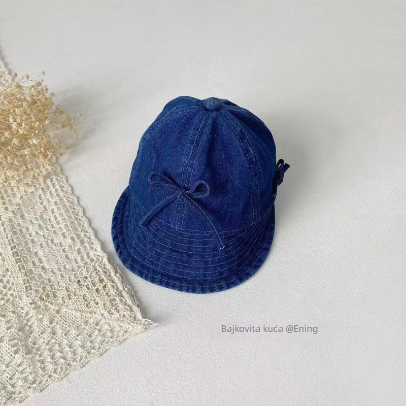 Dječja bucket kapa s velikim obodom i mašnicom, korejskog stila, ljeto, denim, za djecu 1–2 godine