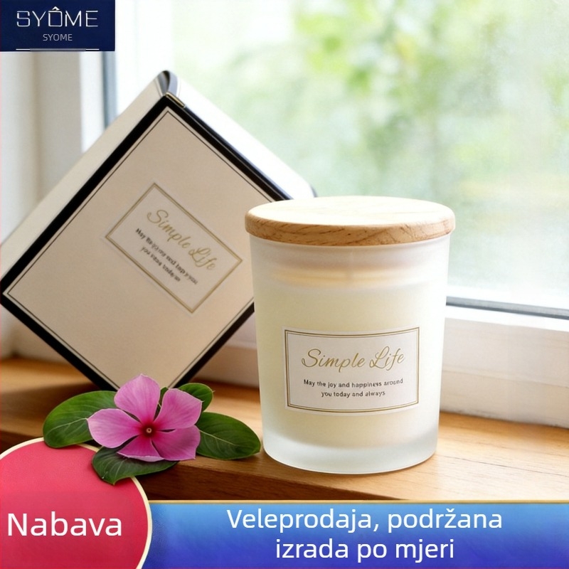 Staklena posuda za aromaterapiju s drvenim poklopcem, svijeća od sojinog voska