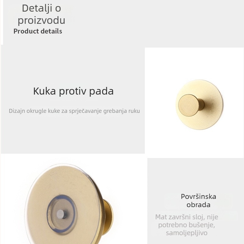 Kuka od aluminijske legure s mat završnom obradom, ljepilo bez bušenja, vodootporna, sna držač za ručnike u kupaonici