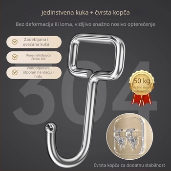 Set od 10 velikih ljepilnih kukica bez bušenja, za vrata i zidove, nehrđajući čelik, nosivost 1–3 kg