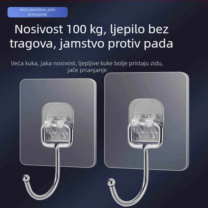 Set od 10 velikih ljepilnih kukica bez bušenja, za vrata i zidove, nehrđajući čelik, nosivost 1–3 kg