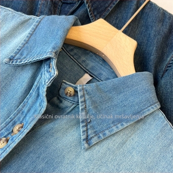 Ženska pamučna denimska košulja s polo ovratnikom, gradientno isprana boja, vintage europski stil, za svakodnevnu upotrebu