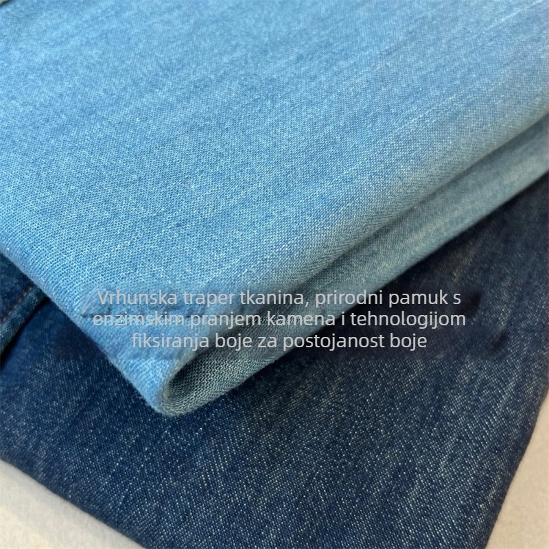 Ženska pamučna denimska košulja s polo ovratnikom, gradientno isprana boja, vintage europski stil, za svakodnevnu upotrebu