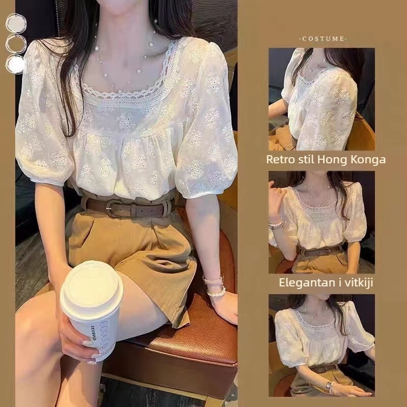 Ženska ljetna chiffon babydoll bluza s kvadratnim ovratnikom, puff rukavima, udoban slobodan kroj, kratka duljina