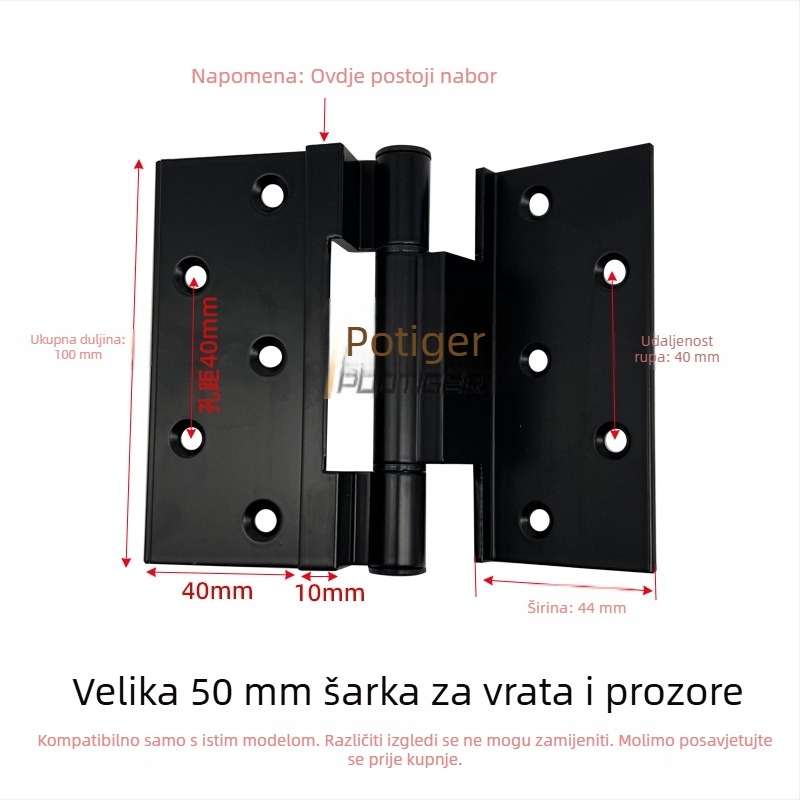Aluminijska ravna šarka za prozor, tip 50, za PVC prozore, sklopna šarka