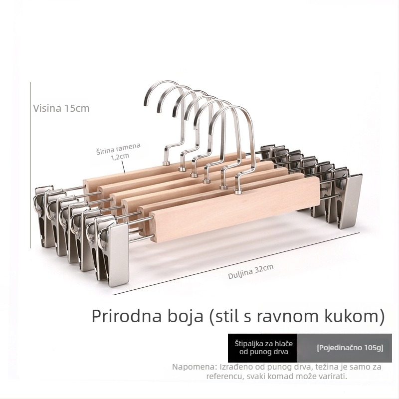 Držač za hlače od drveta s klipsama, 3-komadni set