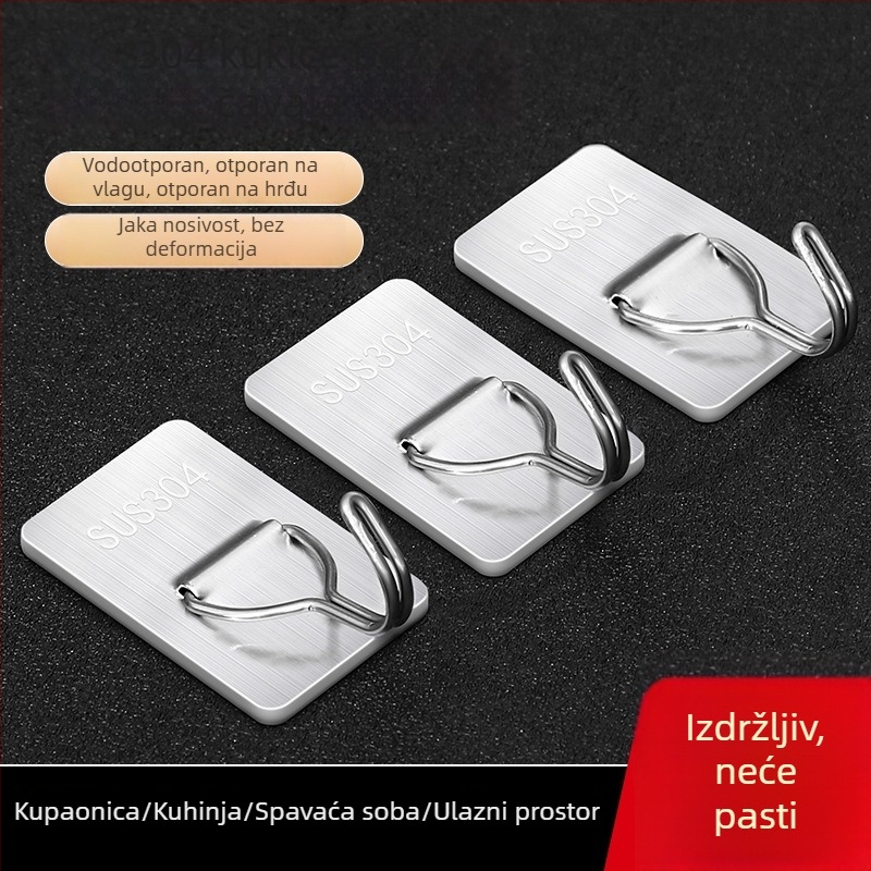 Set od 5 kuka od nehrđajućeg čelika s ljepilnom podlogom, bez bušenja, za zid kuhinje i kupaonice