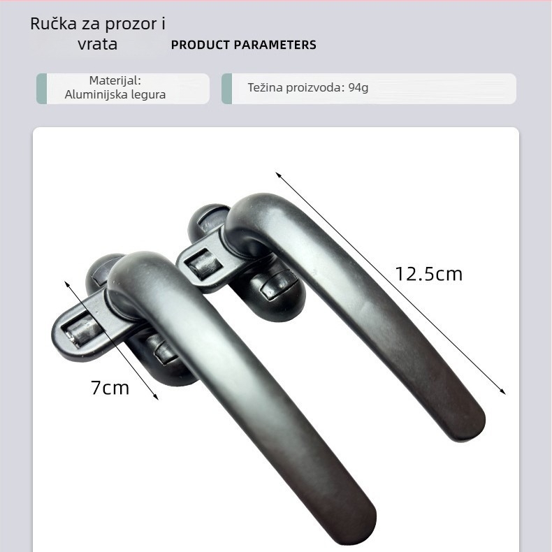 Okrugla ručka od aluminijske legure s kugličnim ležajem za klizne prozore; L-oblik ručke s mogućnošću zaključavanja i točkićem za unutarnje i vanjske prozore i vrata