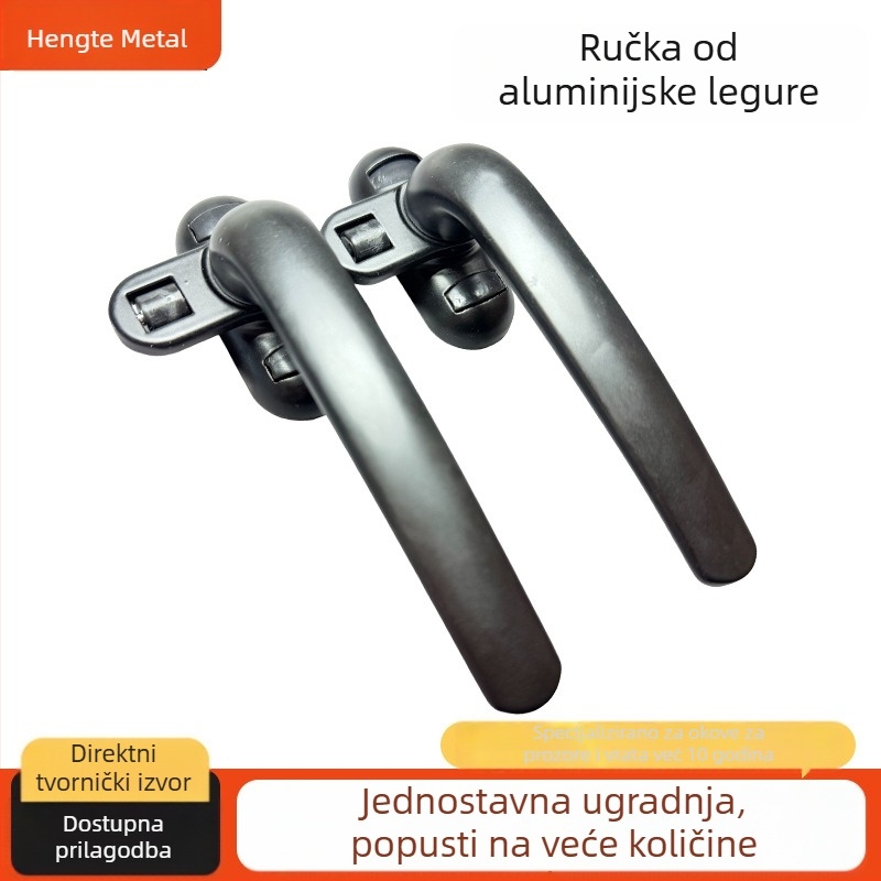 Okrugla ručka od aluminijske legure s kugličnim ležajem za klizne prozore; L-oblik ručke s mogućnošću zaključavanja i točkićem za unutarnje i vanjske prozore i vrata