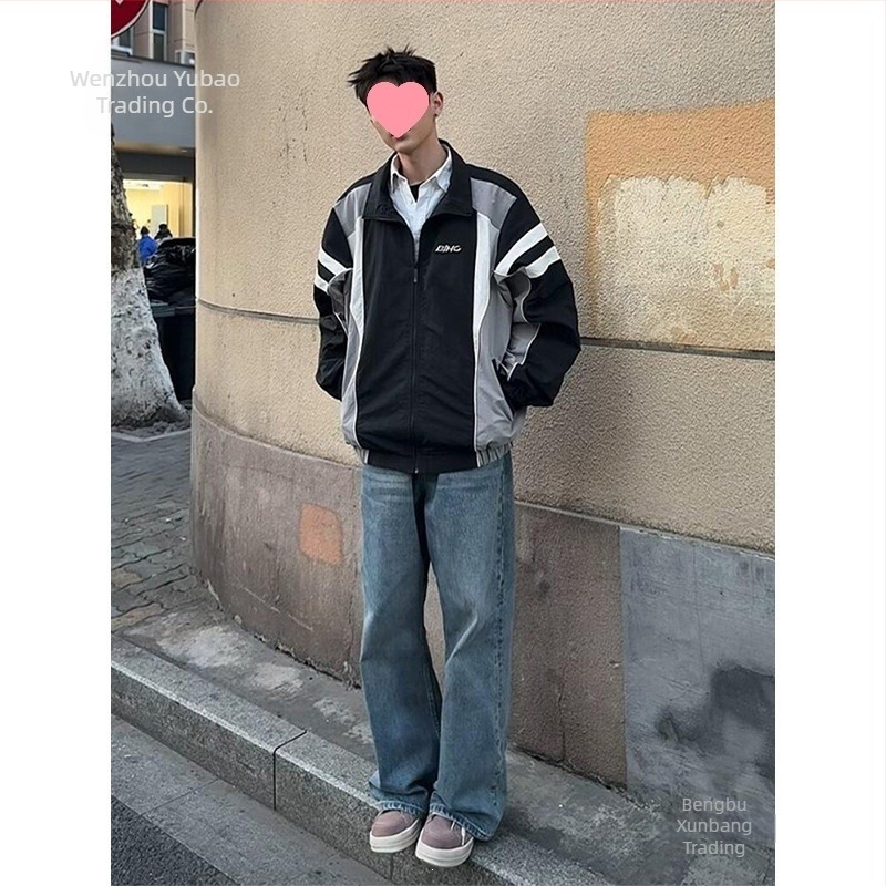 Muška jakna u američkom stilu s blokovima boja, lagana sportsko casual kratka bomber jakna sa stojećim ovratnikom za proljeće i jesen