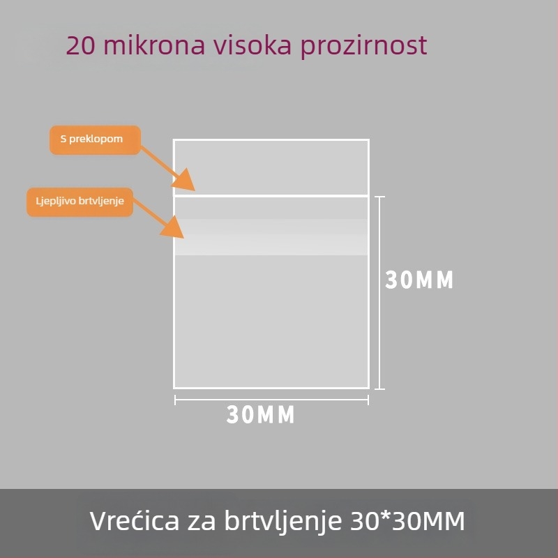 Mini samoljepljive vrećice za značke, 30 mm, samozatvarajuće, ojačan materijal, zaštitni film protiv nabora uz 20 svilenih traka