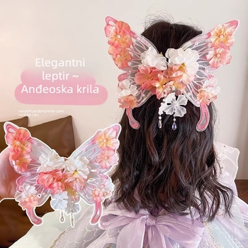 Klip za kosu sa svilenim cvijetom, velikim motivom leptira i resicama, dodatak u starinskom stilu Hanfu