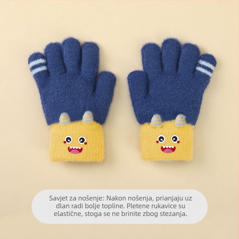 Dječje petoprstne pletene rukavice za dječake, tople, s karikaturnim dizajnom, za jesen i zimu, visoka elastičnost