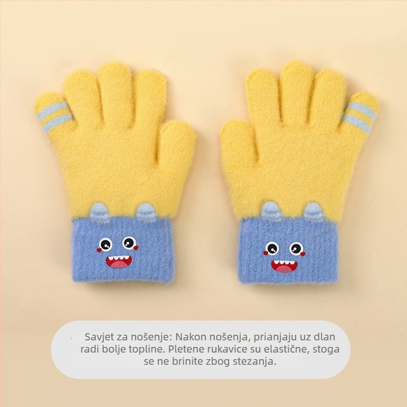 Dječje petoprstne pletene rukavice za dječake, tople, s karikaturnim dizajnom, za jesen i zimu, visoka elastičnost