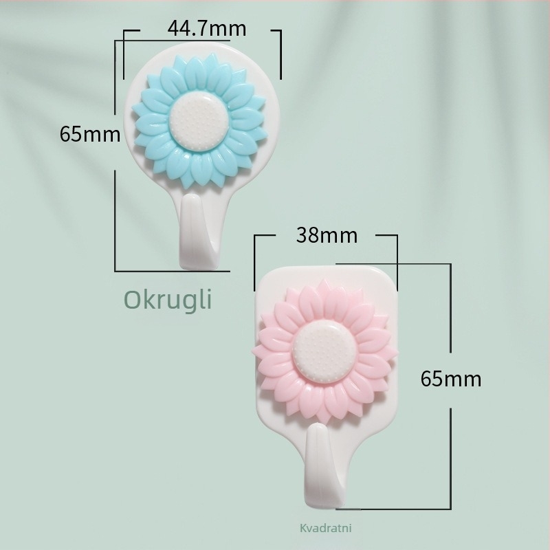 Kreativni plastični samoljepljivi vješak za zid s kružnom bazom u obliku suncokreta, 3D uzorak cvijeta, paket od 3 komada