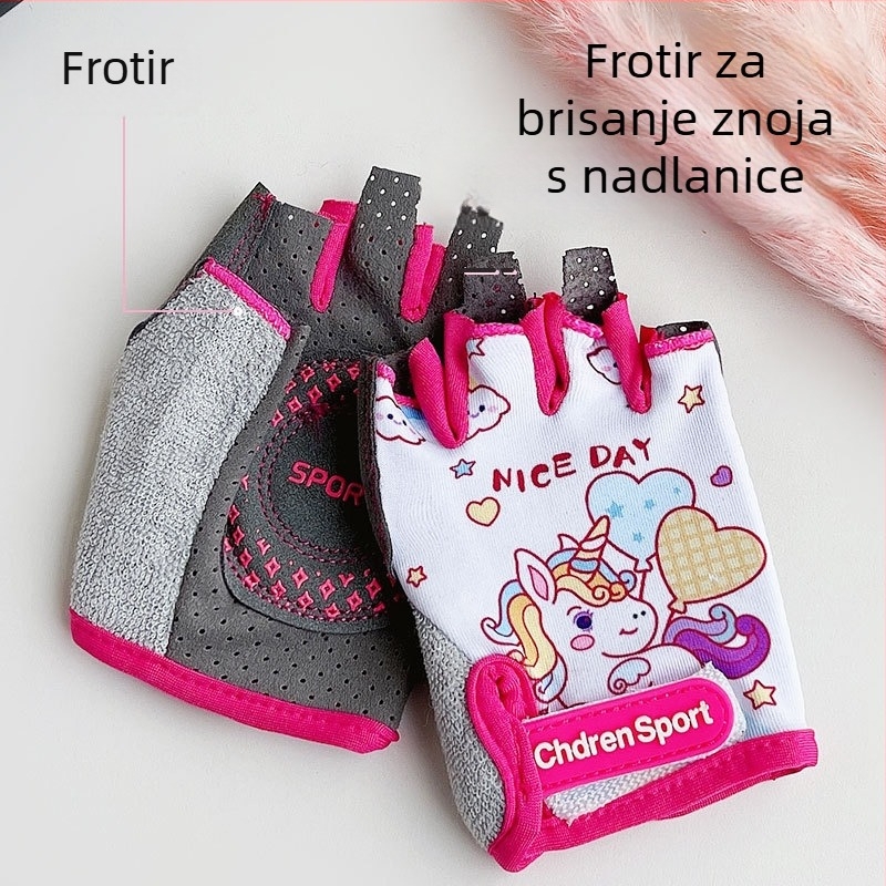Ljetne dječje rukavice s polu prstima, crtani uzorak, lagani ice-silk materijal, protuklizne, za fitness, skateboard, rolanje i biciklizam